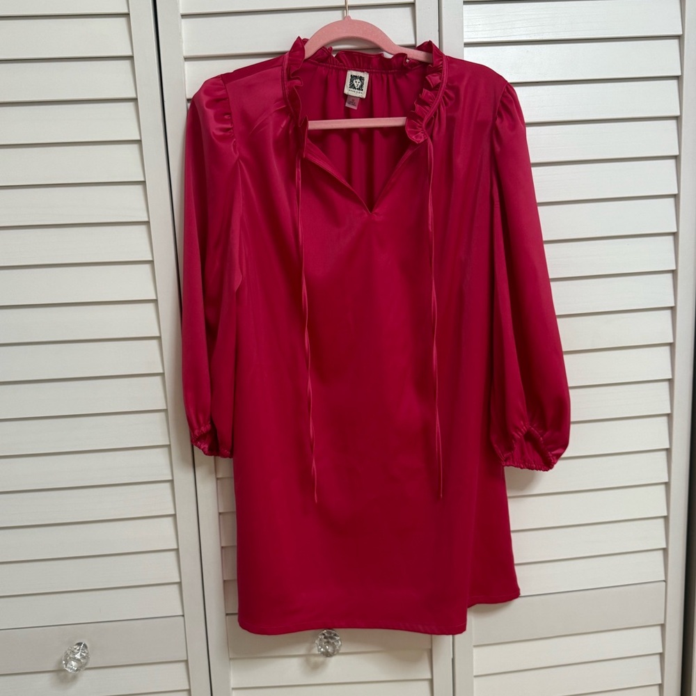 Anne Klein Vibrant Pink Long Sleeve Mini Dress